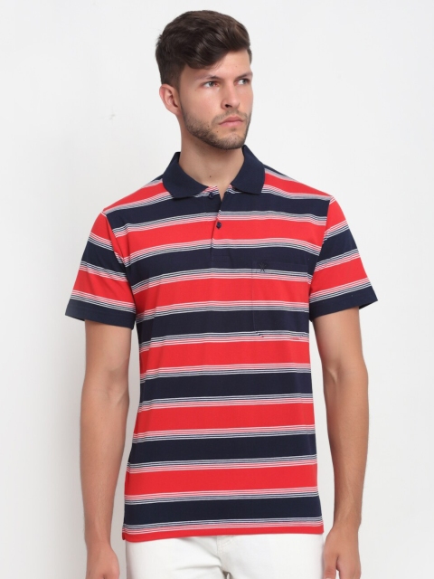 

VENITIAN Men Navy Blue Striped Polo Collar T-shirt