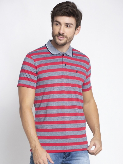 

VENITIAN Men Red & Grey Striped Polo Collar T-shirt
