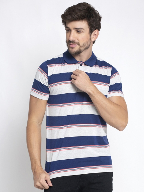 

VENITIAN Men Blue & White Striped Polo Collar T-shirt