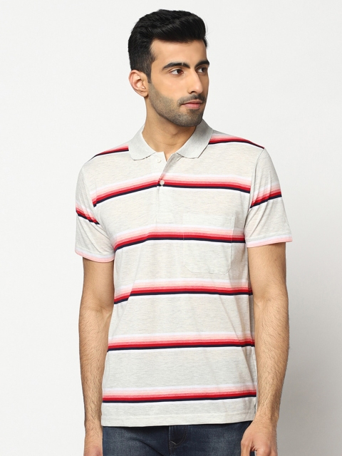 

VENITIAN Men Grey Striped Polo Collar Pockets T-shirt