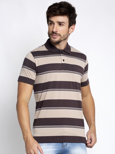 

VENITIAN Men Brown Striped Polo Collar Pockets T-shirt