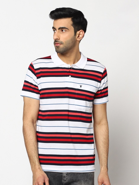 

VENITIAN Men White Striped Polo Collar T-shirt
