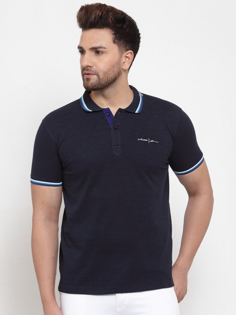 

VENITIAN Men Navy Blue Polo Collar Applique Slim Fit T-shirt