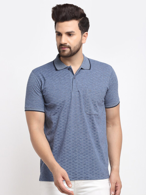 

VENITIAN Men Blue Polo Collar Pockets T-shirt