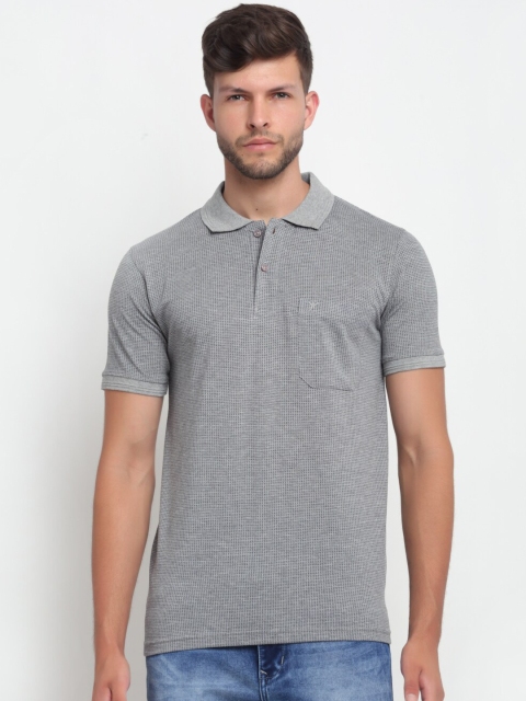 

VENITIAN Men Grey Polo Collar Pockets T-shirt