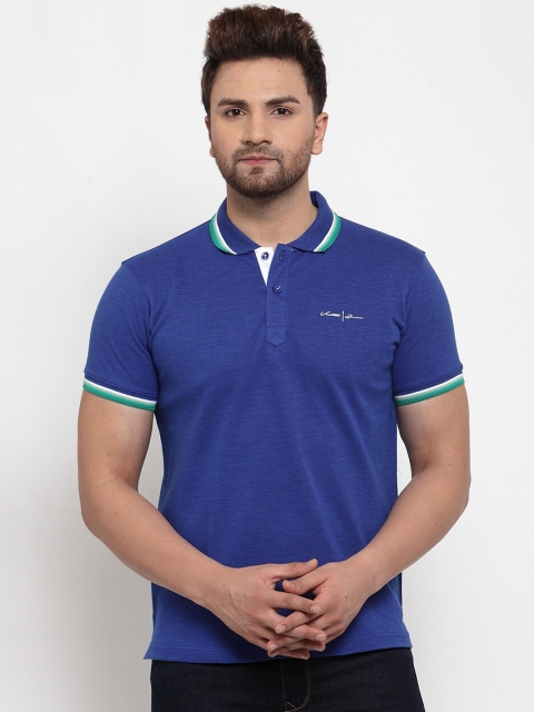 

VENITIAN Men Blue Polo Collar Slim Fit T-shirt