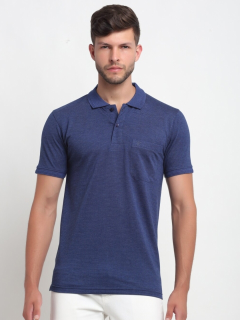 

VENITIAN Men Blue Polo Collar Pockets T-shirt