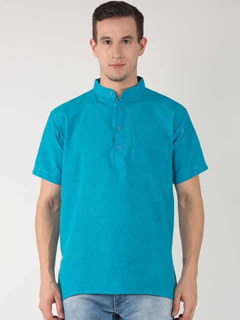 

KHADIO Men Blue Solid Mandarin Collar Cotton Kurta