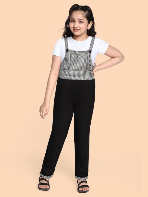

GOJI Girls Black & Grey Jacquard Checked Straight Leg Winter Dungarees