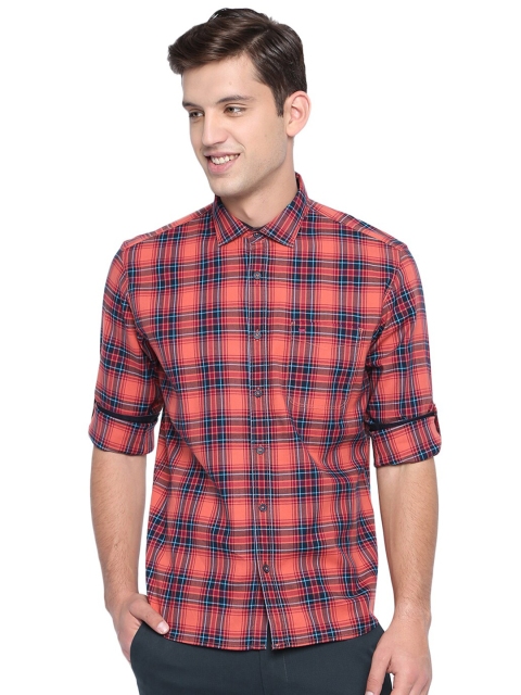 

Basics Men Orange Slim Fit Tartan Checks Checked Casual Shirt