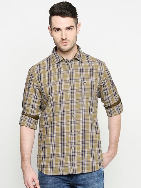 

Basics Men Khaki Slim Fit Tartan Checks Checked Casual Shirt