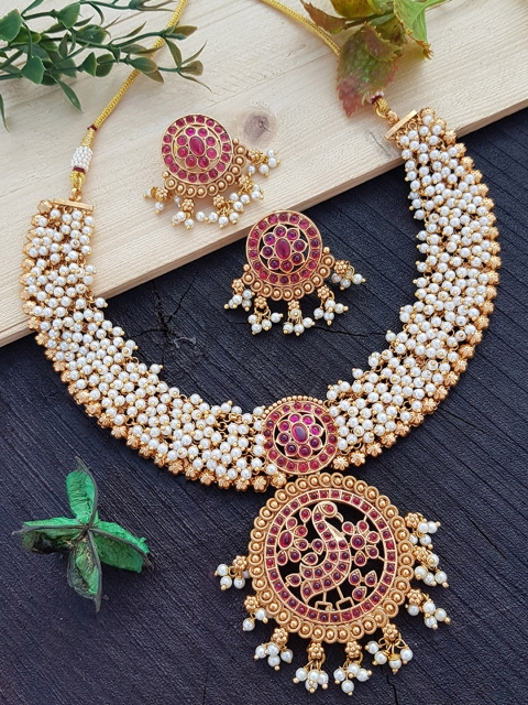 

GRIIHAM Gold-Plated & White AD-Studded Jewellery Set