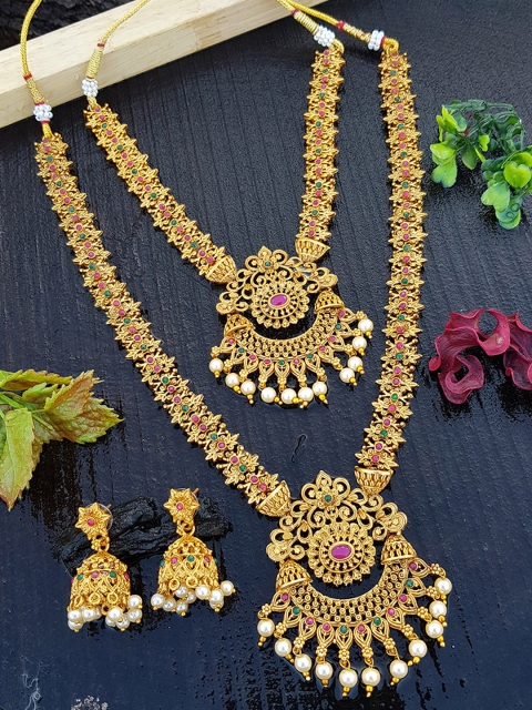 

GRIIHAM Woman Gold-Toned Pink & Green Combo Jewellery Set
