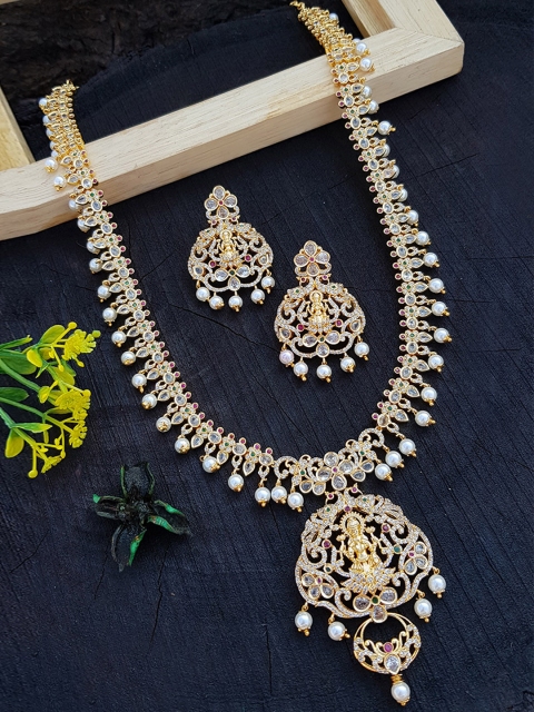 

GRIIHAM Gold-Plated White AD Studded Jewellery Set