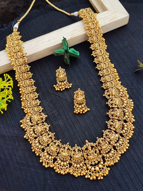 

GRIIHAM Gold-Plated Long Laxmi Hara Necklace Set