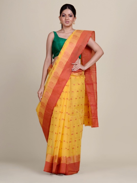 

Charukriti Yellow & Red Woven Design Pure Cotton Saree