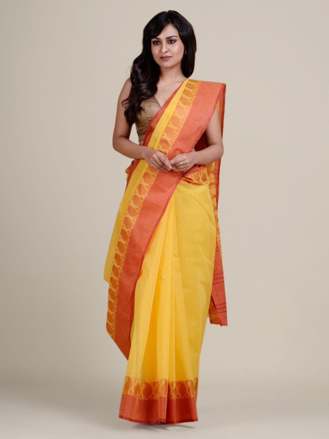 

Charukriti Yellow & Red Woven Design Pure Cotton Taant Saree