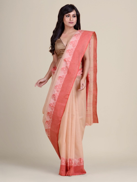

Charukriti Beige & Red Woven Design Pure Cotton Taant Saree