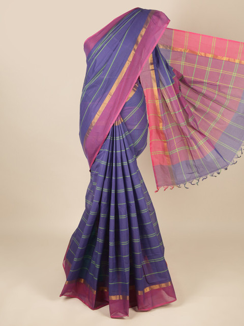 

Pothys Violet & Gold-Toned Striped Zari Pure Cotton Saree