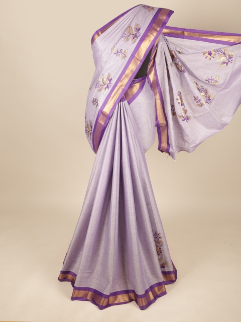 

Pothys Violet & Gold-Coloured Ethnic Motifs Embroidered Pure Cotton Saree