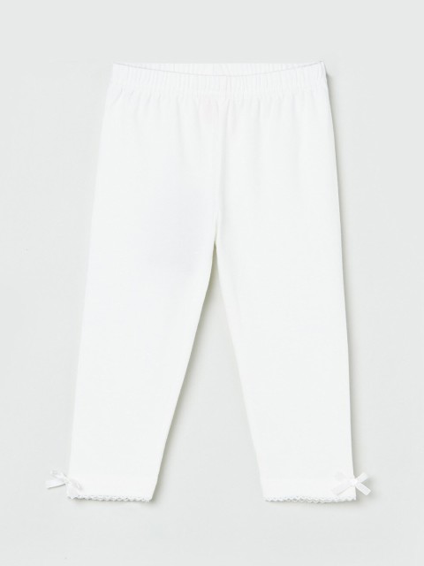 

max Girls Off White Solid Pure Cotton Ankle Length Leggings