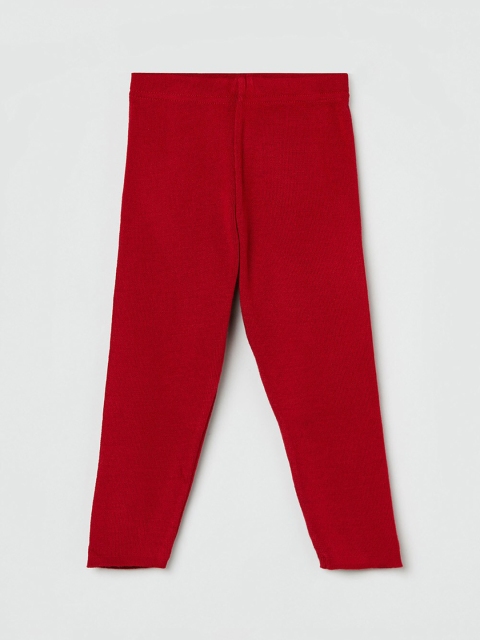 

max Girls Red Solid Ankle-Length Leggings