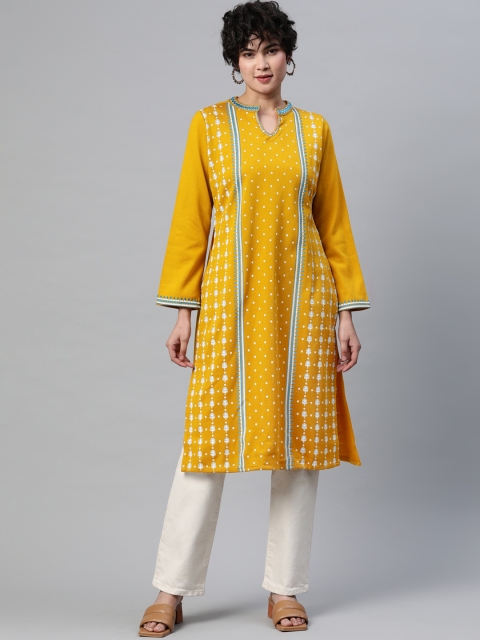 

Laabha Women Mustard Yellow Ethnic Motifs Printed Kurta