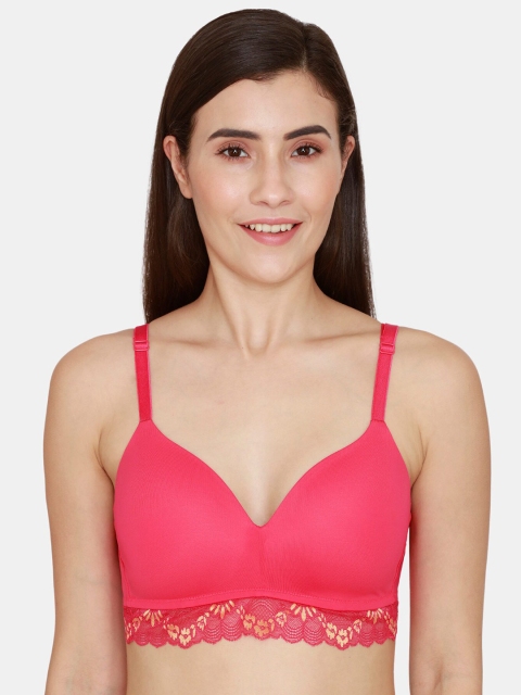 

Zivame Pink Floral Lace T-shirt Bra - Lightly Padded