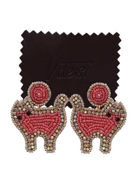 

Vdesi Red Animal Shaped Enamelled Drop Earrings