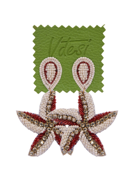 

Vdesi Woman White Star Shaped Embroidered Drop Earrings