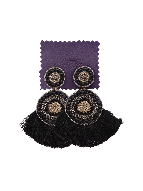

Vdesi Women Black Circular Drop Earrings
