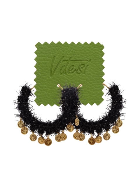 

Vdesi Black Circular Crochet Coin Drop Earrings