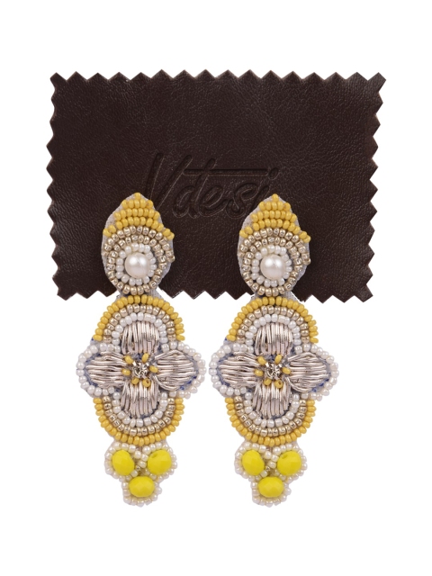 

Vdesi Yellow & White Contemporary Jhumkas Earrings