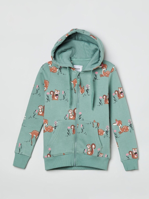 

max Girls Olive Green Printed Sweatshirt