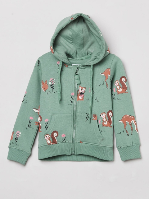 

max Girls Olive Green Printed Sweatshirt
