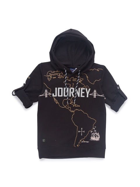 

CAVIO Boys Black & Beige Printed Hooded T-shirt