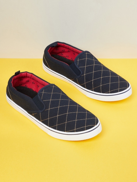 

max Men Navy Blue Printed Slip-On Sneakers