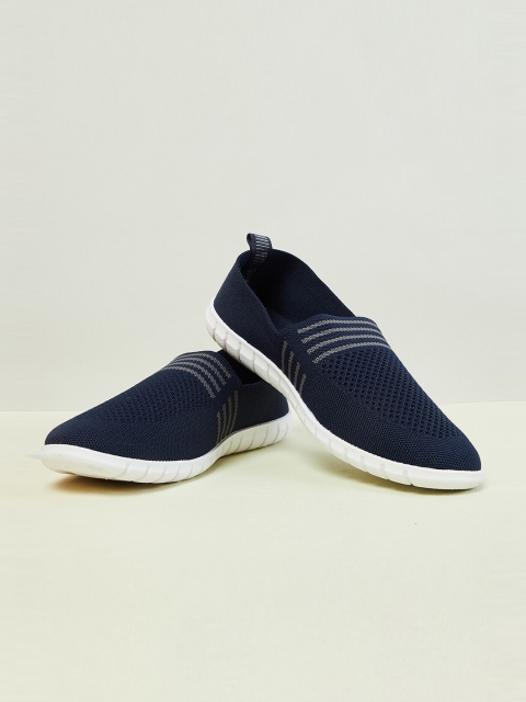 

max Men Navy Blue Woven Design PU Slip-On Sneakers