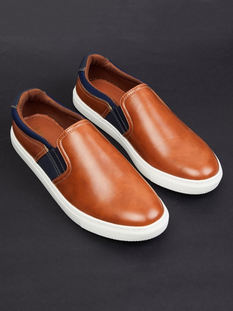 

max Men Tan Colourblocked PU Slip-On Sneakers