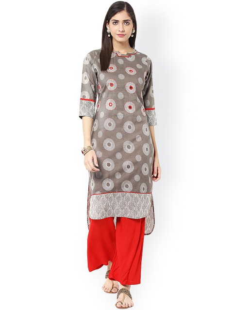 

Jaipur Kurti Grey & Red Printed Kurta with Palazzos