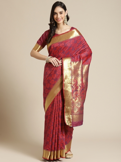 

Havida Sarees Red Ethnic Motifs Silk Blend Kanjeevaram Saree