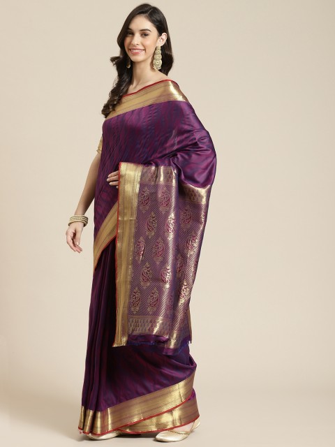 

Havida Sarees Purple Ethnic Motifs Silk Blend Kanjeevaram Saree
