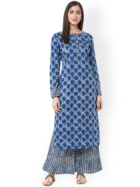 

Jaipur Kurti Blue & Off-White Printed Kurta with Palazzos