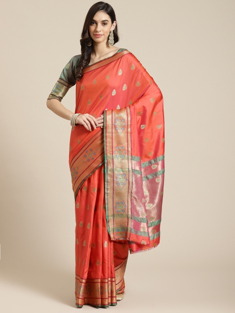 

Havida Sarees Red & Gold-Toned Ethnic Motifs Silk Blend Heavy Work Banarasi Saree