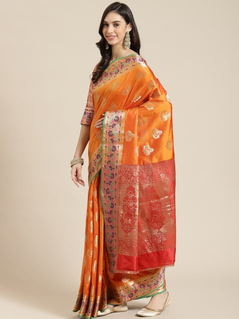 

Havida Sarees Orange Ethnic Motifs Silk Blend Banarasi Saree