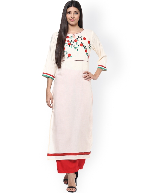 

Jaipur Kurti Women Off-White Embroidered Straight Kurta