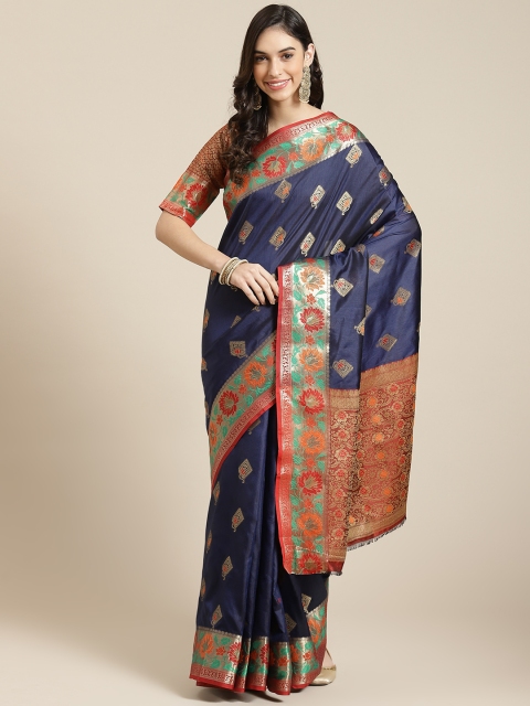 

Havida Sarees Navy Blue Woven Design Silk Blend Ready to Wear Banarasi Saree