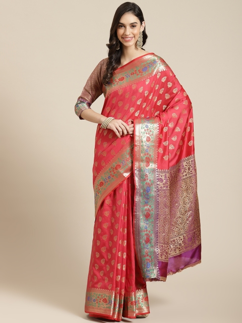 

Havida Sarees Red Woven Design Silk Blend Ready to Wear Banarasi Saree