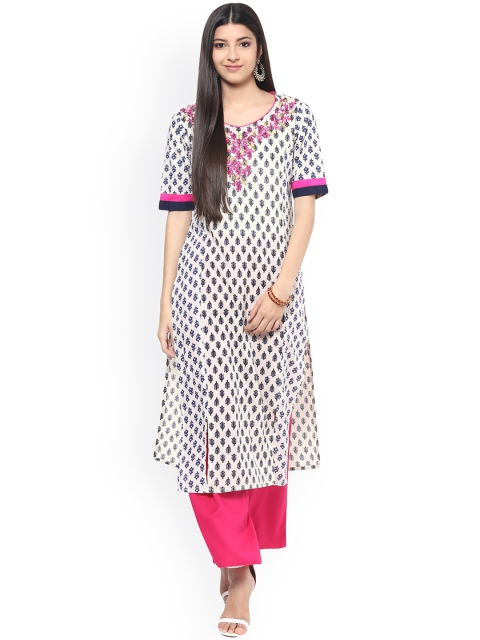 

Jaipur Kurti Women Off-White Printed Straight Kurta