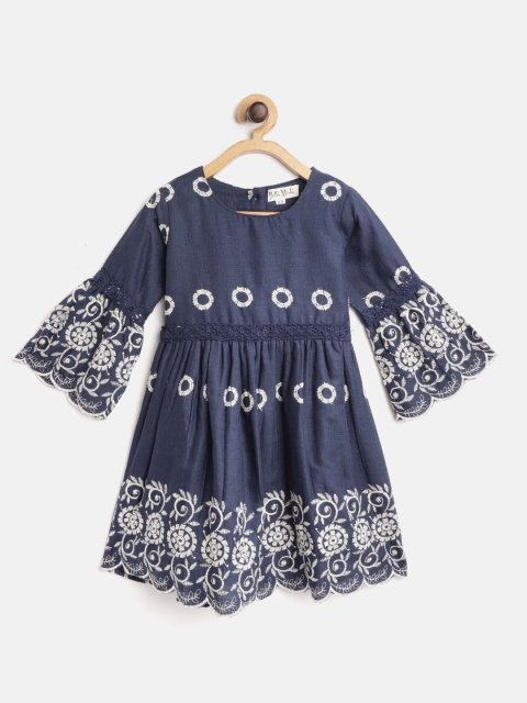 

Bella Moda Navy Blue & White Ethnic Motifs Embroidered Dress
